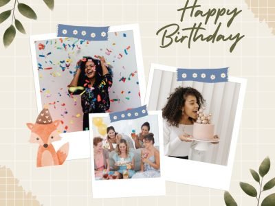 Beige Playful Happy Birthday Photo Collage Instagram Post